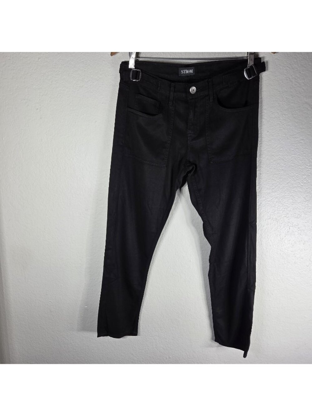 Strom Utility Black Pants Size 2 Straight Leg Adjustable Metal Side-buckles Side